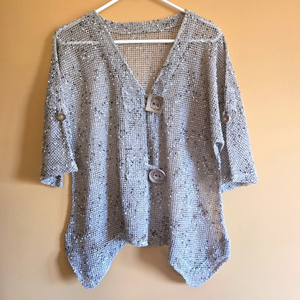 Nina Leonard Knit See Through Cardigan PTP=19"
